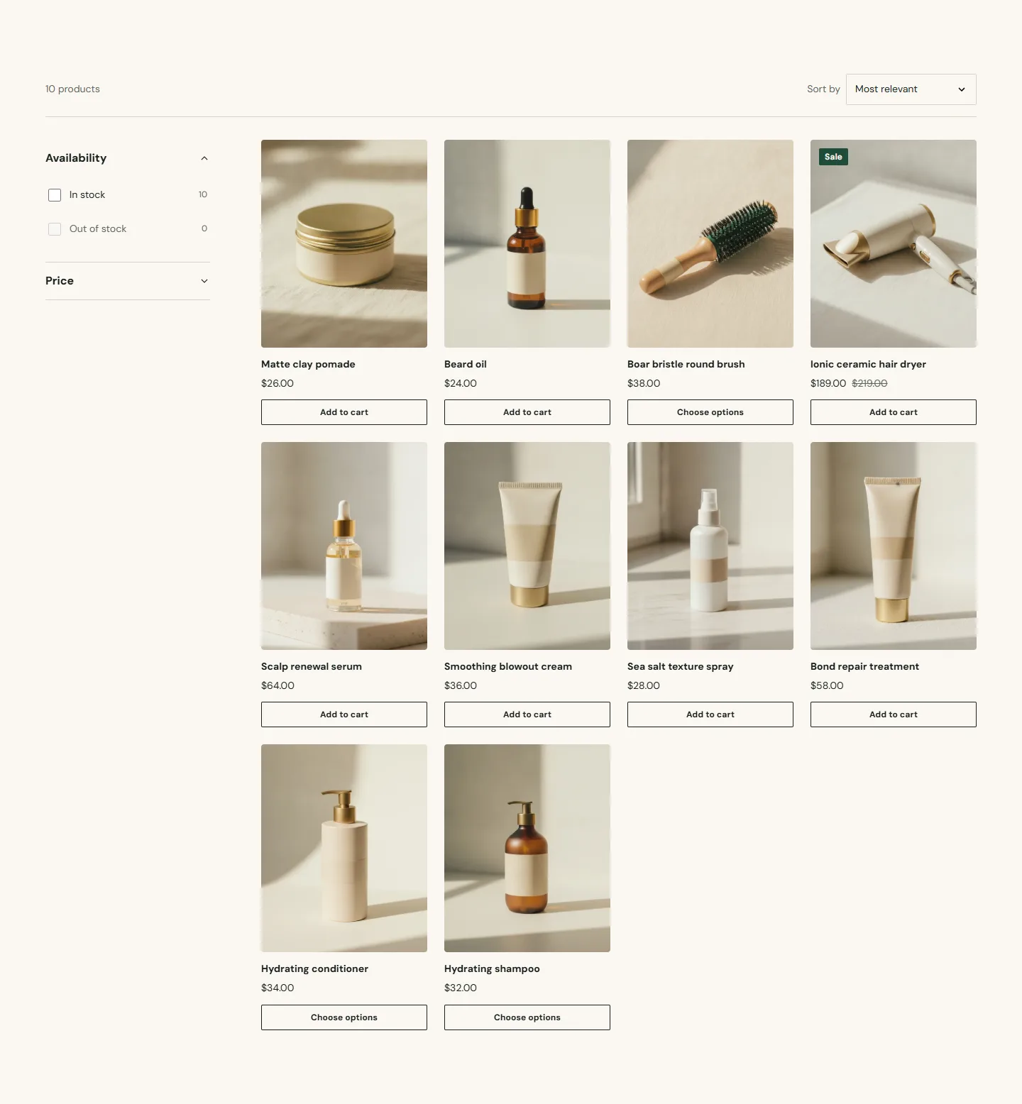 The collection page with the filter sidebar and a four-column grid.