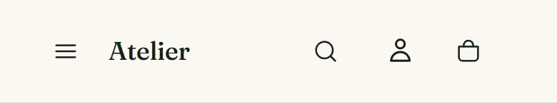 On a phone the header collapses to the logo, the menu button and the icons; the menu opens as a drawer.