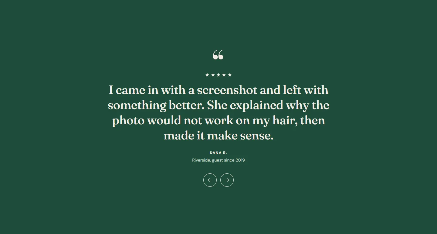 Scheme 4 on the Atrium preset: deep green with light text, used for the home page quote.