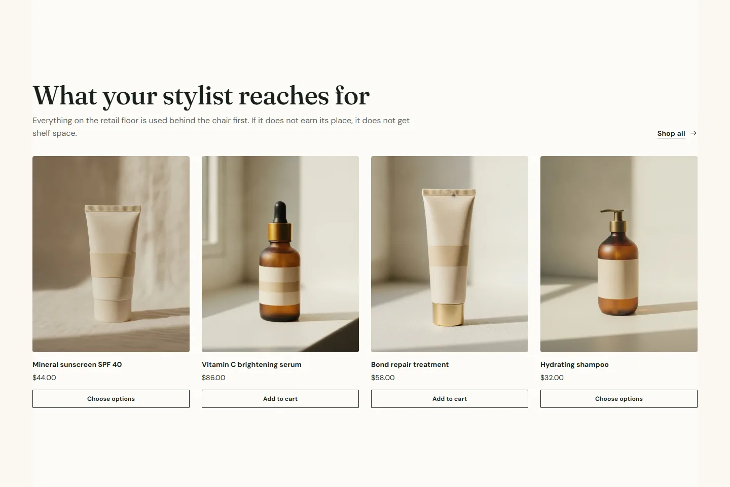 The featured collection on the demo home page, scrolling sideways.