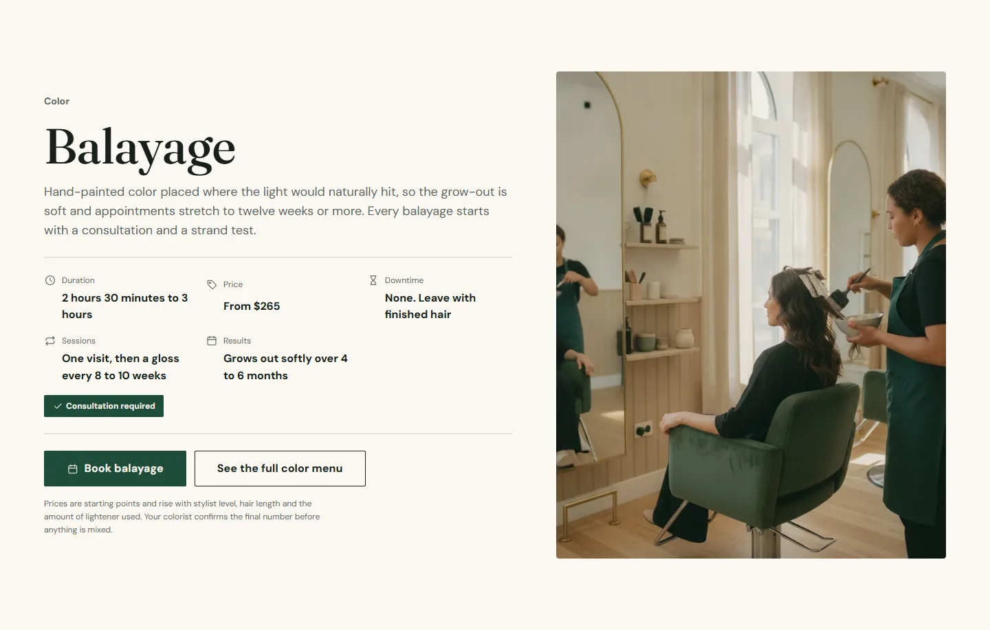 The service facts media slot, here with an image; a video takes the same place.