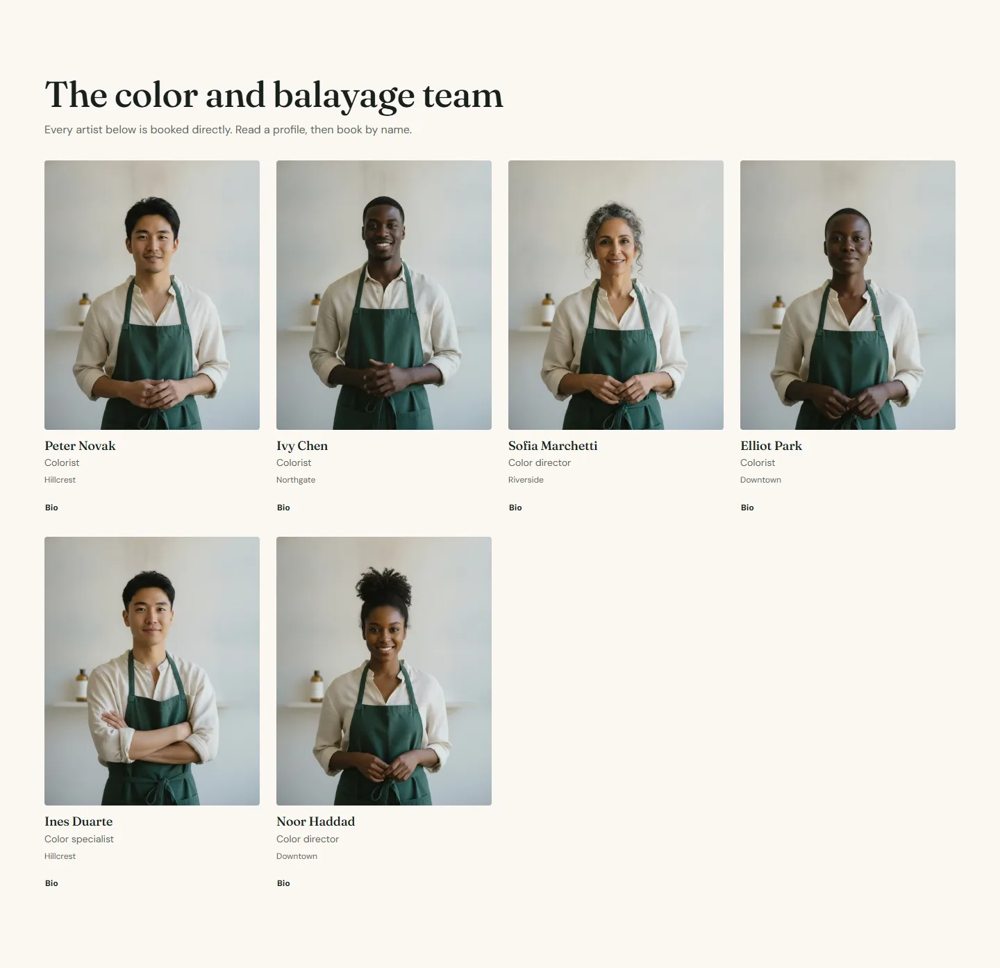 The team grid filtered to the color roles.
