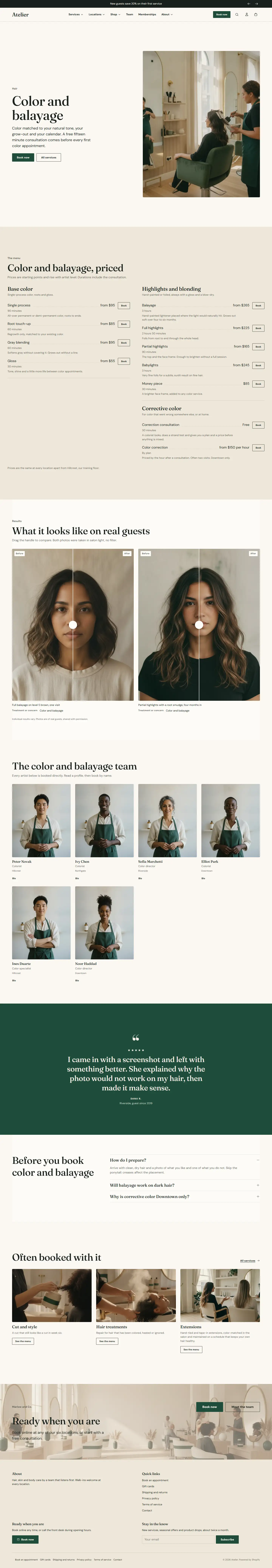 The demo's Color and balayage page.