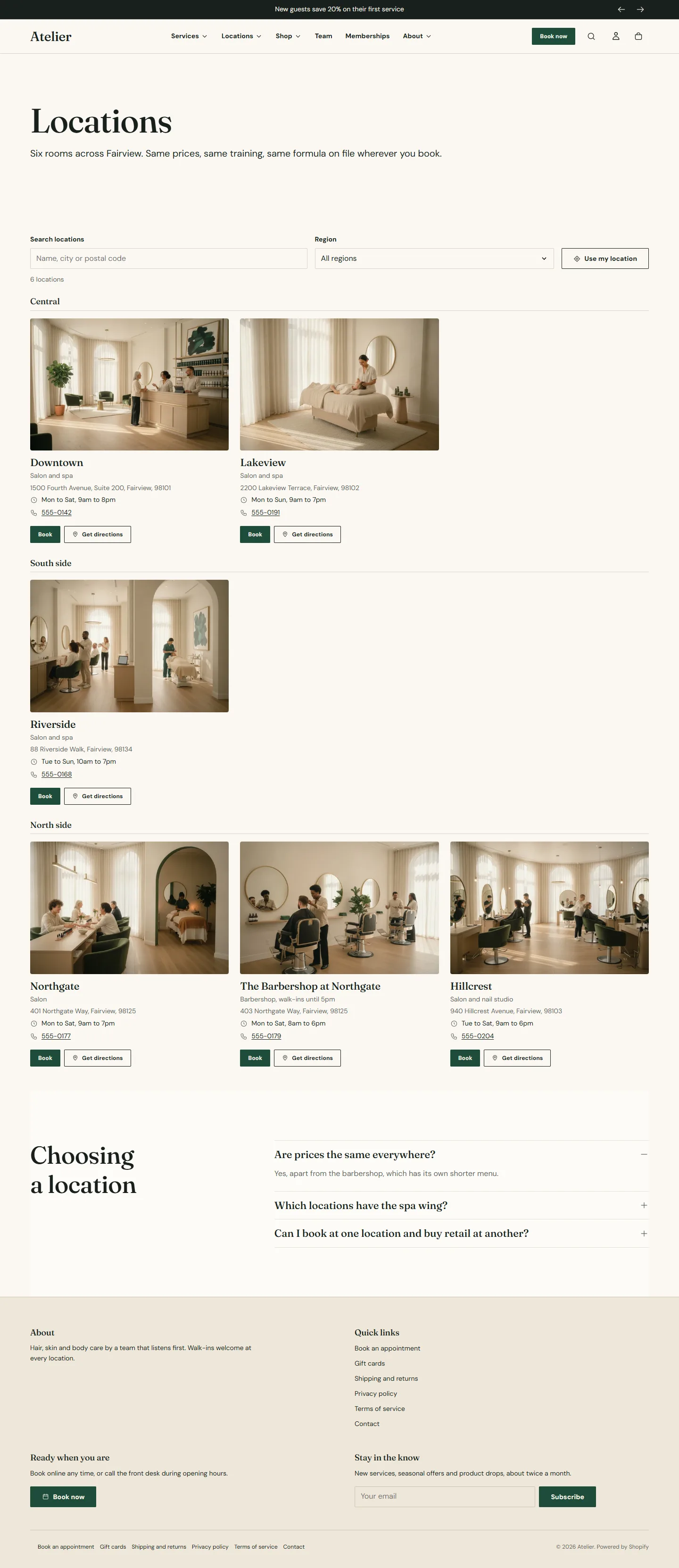 The booking picker lists the same locations as the location finder, so keep the two in step.